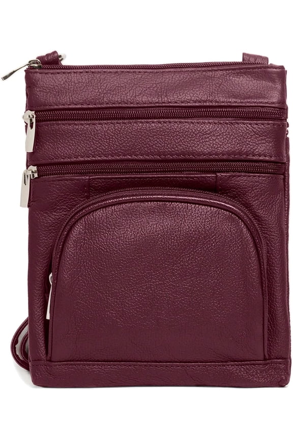 Crossbody Bag for Women, Genuine Leather Multi-Pocket Purse with Adjustable Strap, RFID Protection, Built-In Wallet, XXL, Wine