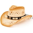 thumbnail image 1 of TOVOSO Straw Cowboy Hat for Women and Men with Shape-It Brim, Western Cowboy Hat, Beads - Tea Stain, 1 of 5
