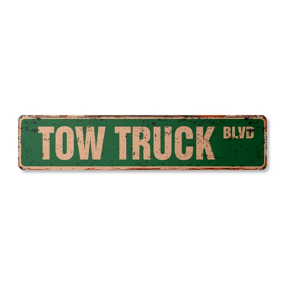 TOW TRUCK Vintage Aluminum Street Sign driver towing company Metal Sign towed rustic metal tin | Indoor/Outdoor | 24" Wide