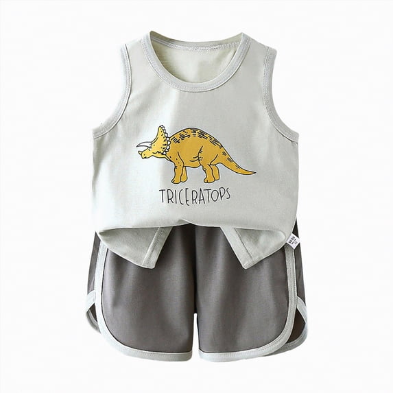 TOWED22 2 Piece Baby Toddler Boy Clothing Sets Sleeveless Shirt Top + Cute Graphic Pull-on Shorts Summer Casual Outfits(Grey,7-8 Y)
