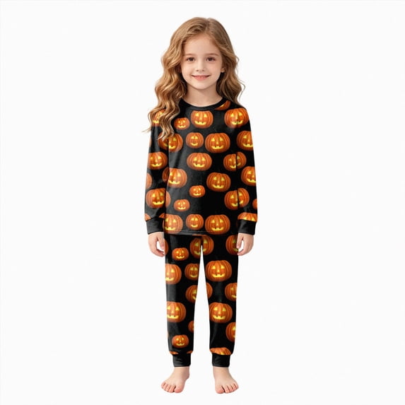 TOWED22 2 Piece Boys Girls Halloween Pajamas Kids Graphic Long Sleeve Top and Pants Pajamas Pjs Sleepwear Set for Toddler Little Girls Boys