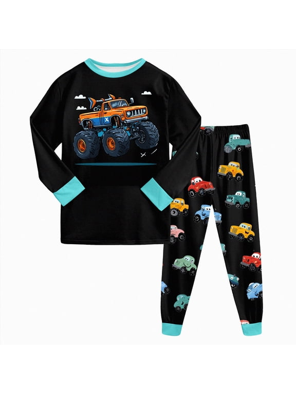 2 Piece Boys Pajamas Toddler Kids Boys Pajamas Cotton Kids Pj's Long Sleeve Sleepwear Clothes Set Outfits 6-12 Months 12-24 Months 2t 3t 4t 5t 6t 7t 8t 9t Children,Black,2-3 Y
