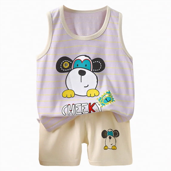 TOWED22 2 Piece Infant Toddler Boy Clothes Sleeveless Top Tee + Print Elastic Pocket Shorts Summer Outfits(Light Gray,110.00)