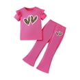 thumbnail image 1 of TOWED22 2 Piece Outfit Toddler Girl Clothes Sweet Summer Short Sleeve Tshirt Flowy Flare Pants Hot Pink,2-3 Y, 1 of 4