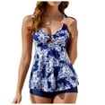 thumbnail image 1 of TOWED22 2 Piece Swimsuit for Women Blouson Tankini Top with Shorts Tummy Control Bathing Suit(Dark Blue,XL), 1 of 4