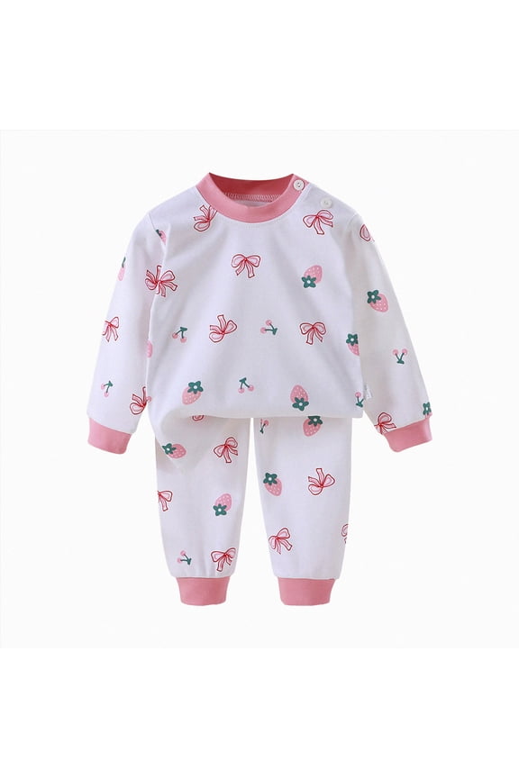 2 Piece Toddler Baby Girl Boy Fall Winter Clothes Long Sleeve Sweatshirt Tops Elastic Waist Pants Cute Print Outfits Clothing Set(Pink,18-24 M)