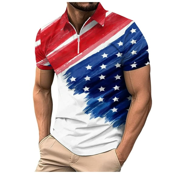 TOWED22 2024 Men's 4th of July Short Sleeve Polo Shirt American Flag Graphic Golf Polo Tops Blouse(White,S)