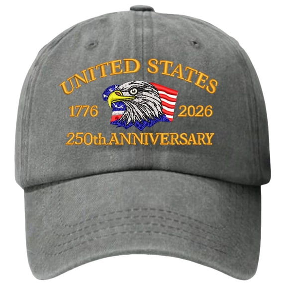 TOWED22 250 Anniversary USA Hat for Men Women,Printed Adjustable Baseball Cap,Patriotic 250th Gift for Husband,Veteran Grey