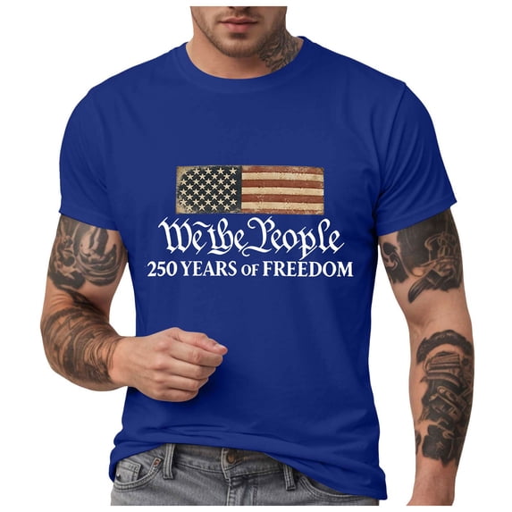 TOWED22 250 Anniversary USA Shirt Patriotic Crewneck Short Sleeve Shirts Freedom Fashion 4th of July Tshirt(Blue,M)