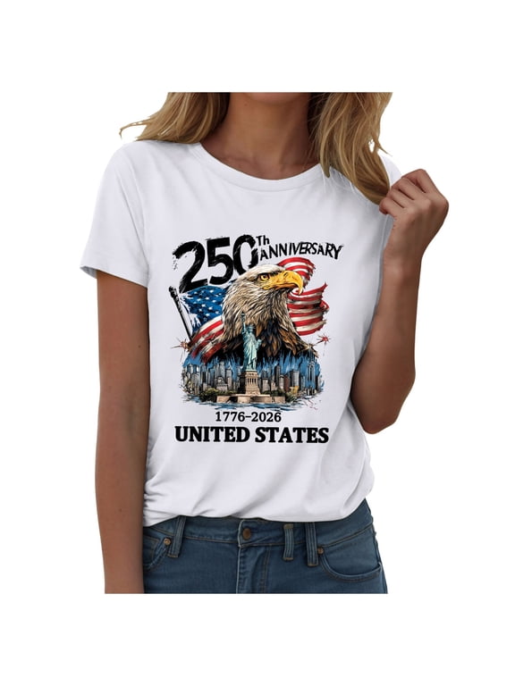 250 Anniversary USA Shirt Women USA 250th Anniversary Shirt Patriotic American Flag Eagle Tops 1776-2026 Tshirt Gifts(White,M)
