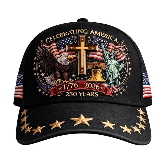TOWED22 250th Anniversary USA Hat Adjustable 250 Year American Anniversary Hat 1776-2026 Embroidery Patriotic Baseball Cap A