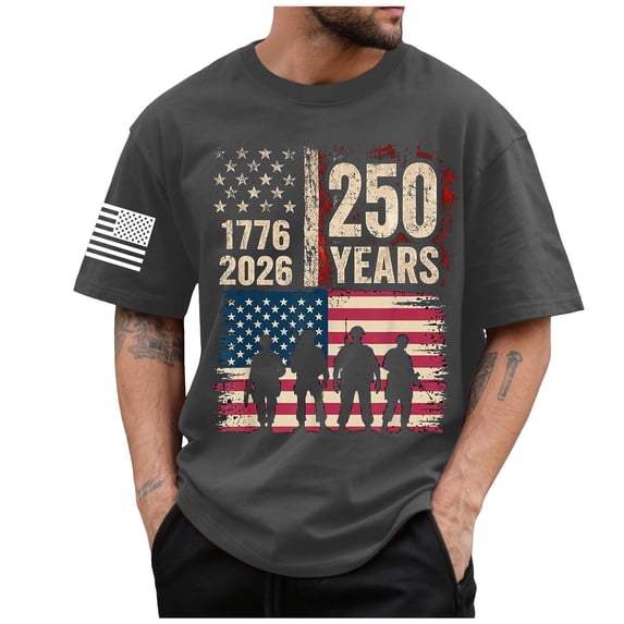 TOWED22 250th Anniversary USA Shirt for Men American Flag Short Sleeve Tee Crew Neck Casual Vintage Patriotic Tee(Dark Gray,S)