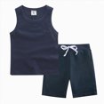thumbnail image 1 of TOWED22 2Pcs Baby Boys Summer Clothing Sets Cute Letters Print Sleeveless Tank Tops T-Shirt+Palm Shorts Outfits(Navy,1-2 Y), 1 of 2