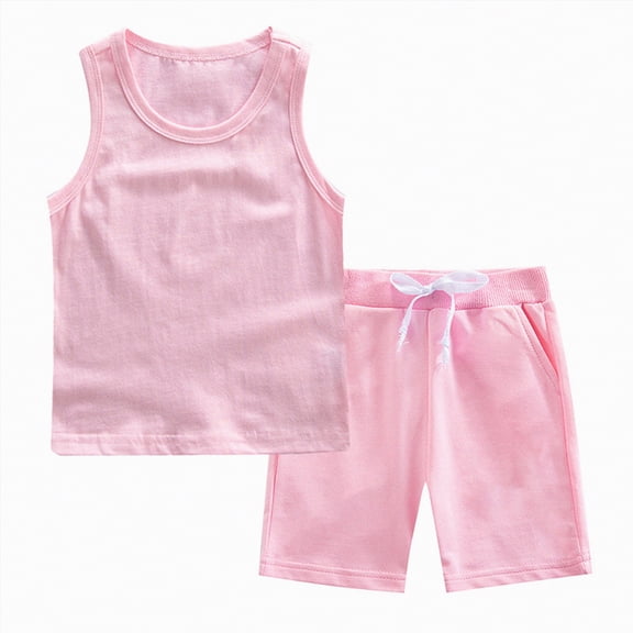 TOWED22 2Pcs Baby Boys Summer Clothing Sets Cute Letters Print Sleeveless Tank Tops T-Shirt Palm Shorts Outfits(Pink,5-6 Y)