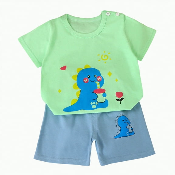 TOWED22 2Pcs Newborn Baby Boy Outfits National Parks Bear Short Sleeve T-Shirt Tops Shorts Pants Set Toddler Summer Clothes(Light Green,18-24 Months)