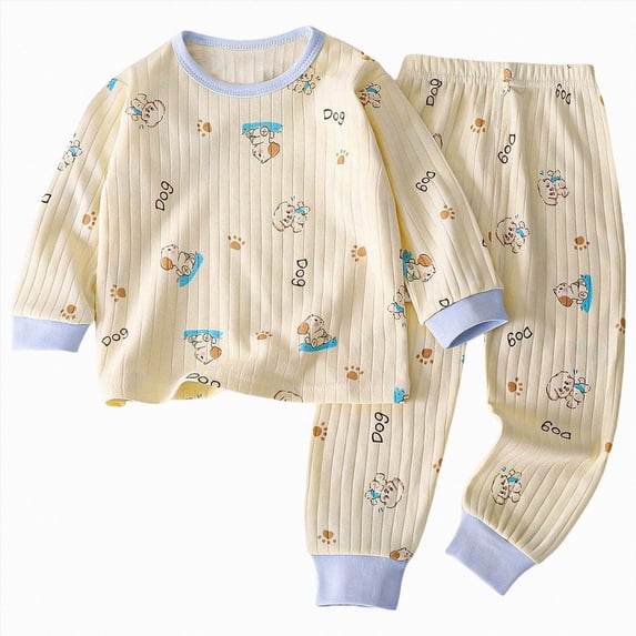 TOWED22 2Pcs Toddler Baby Boy Outfit Long Sleeve Cute Print Cotton Tee and Pants Round Neck Elastic Waist Casual Winter Clothes Set(Light Blue,3-4 Y)