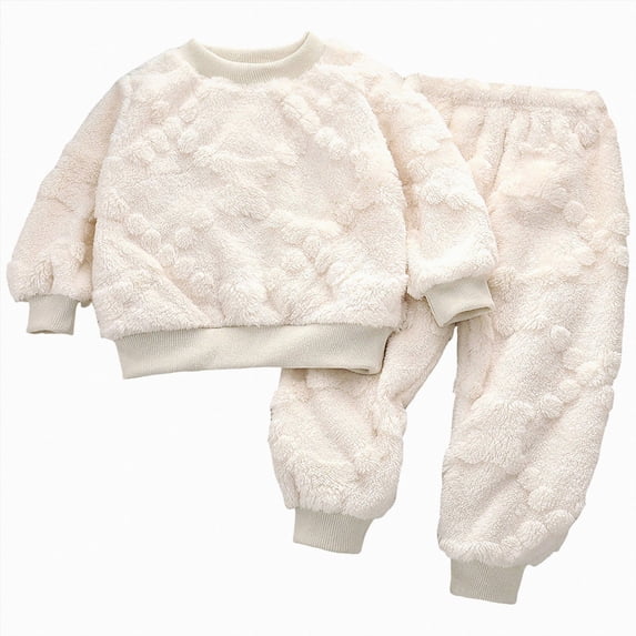 TOWED22 2pcs Toddler Baby Girl Boy Fall Winter Clothes Long Sleeve Sweatshirt Tops and Relaxed Pants Set Cute Print Outfits Clothing(White,3-4 Y)