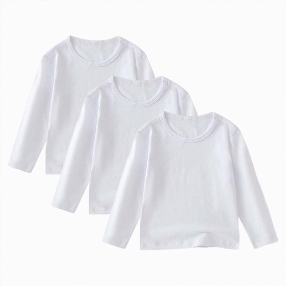 TOWED22 3 Pack Toddlers Boys' Long Sleeve Tees Soft Cotton Crewneck Basic Long-Sleeve T-Shirts Top,White,8-10 Y