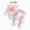 thumbnail image 1 of TOWED22 3PCS Infant Baby Girls Clothes Set Ruffle Long Sleeve Rompers + Pants + Headband Sets for Kids,0-3 M, 1 of 9