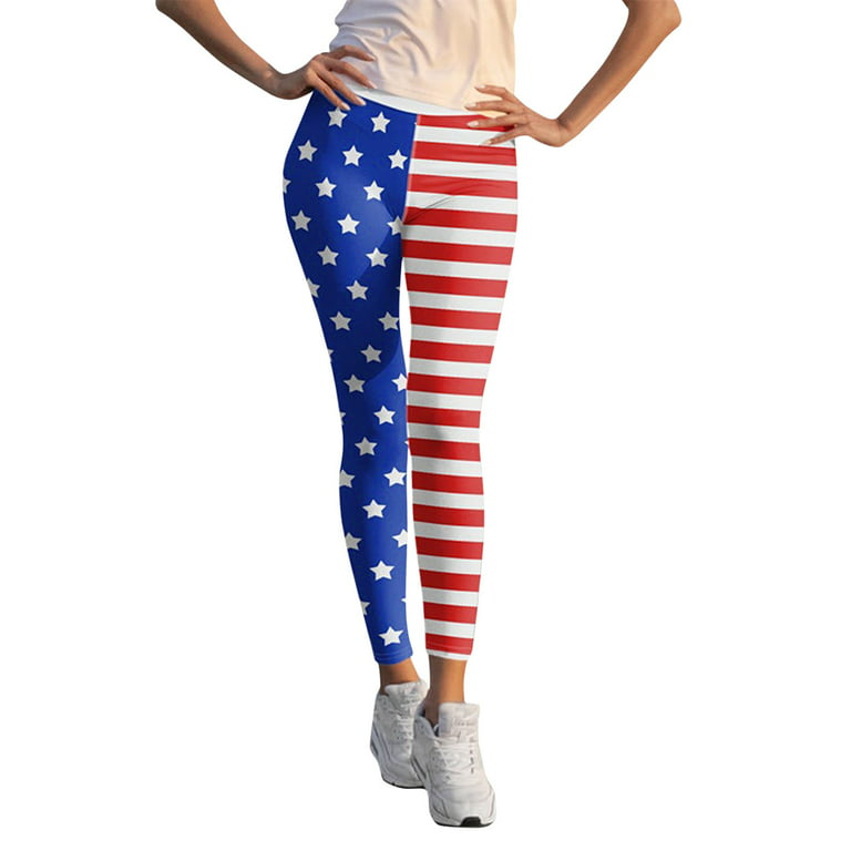 TOWED22 4Th of July Womens Leggings USA Flag July Fourth Stretchy Tights  Women's Tights American Independence Day Grey,XXL