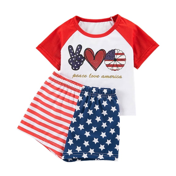 TOWED22 4th of July Baby Boy Outfit Flag Baseball Short Sleeve T-Shirts Solid Shorts 2Pcs Toddler Boys Clothes Set(Red,6-9 M)