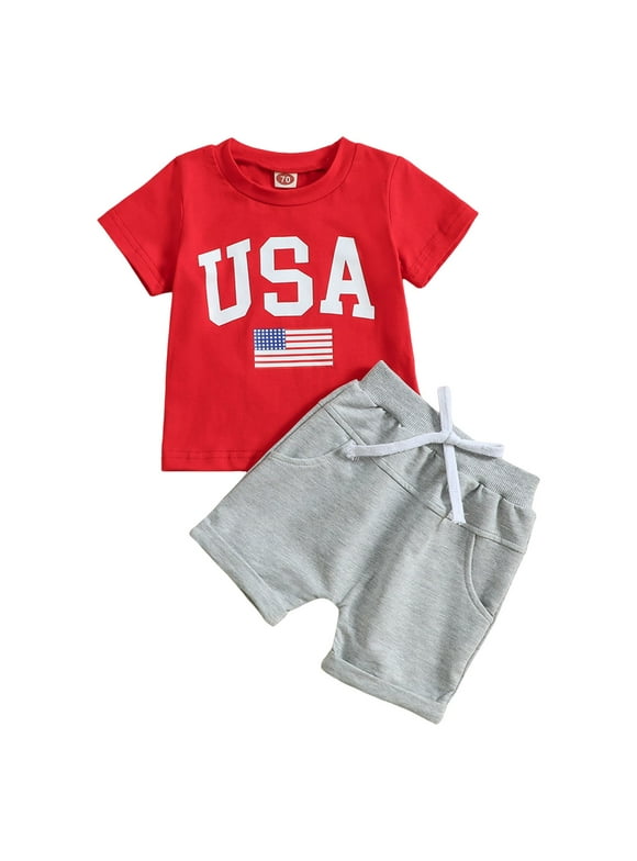 TOWED22 4th of July Baby Boy Outfit T Shirt Shorts 2pcs Set Toddler Fourth of July Outfits Kids Summer Cute Clothesï¼Red,18-24 Mï¼