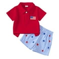 thumbnail image 1 of TOWED22 4th of July Baby Boy Outfit Toddler USA Flag Polo Shirts Gingham Plaid/Stripes Shorts Set Independence Day Clothes(Red,12-18 M), 1 of 3