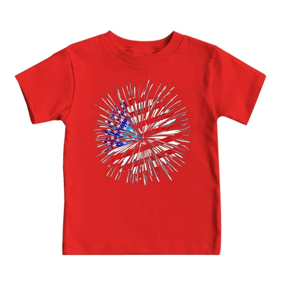 TOWED22 4th of July Girls Short Sleeve Tops American Flag Graphic Tee Shirts for Kids Toddler Patriotic Wear(Red,4-5 Y)