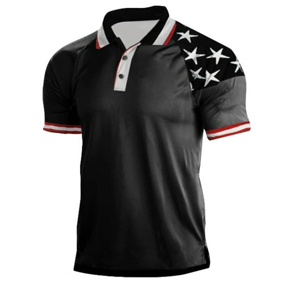 TOWED22 4th of July Golf Shirts for Men Polo Shirt Mens Patriotic American Flag Shirt Printed Polos Golf Shirt(Dark Gray,XL)