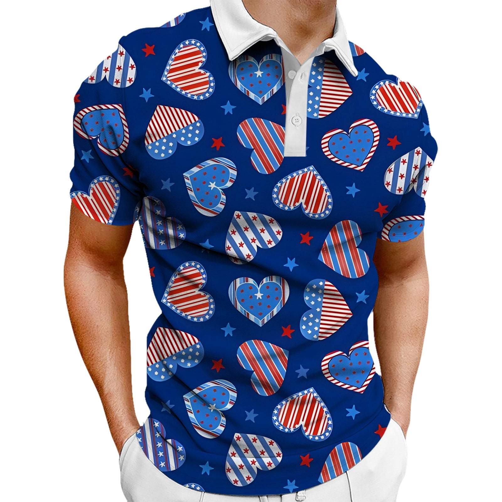 USA Flag Print Mens Golf Shirts Casual Stylish Summer Tops main image 1