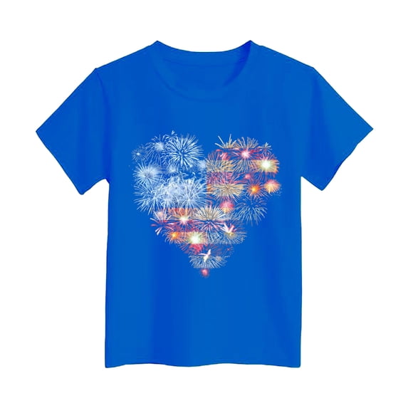 TOWED22 4th of July Shirt Girls Red White and Blue Patriotic American Flag Graphic Kids USA Independence Day Outfit(Blue,11-12 Y)