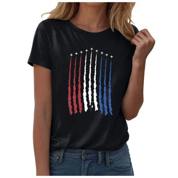 TOWED22 4th of July Shirts for Women USA Flag Patriot T-Shirts American Flag Tee Tops(Black,XL)