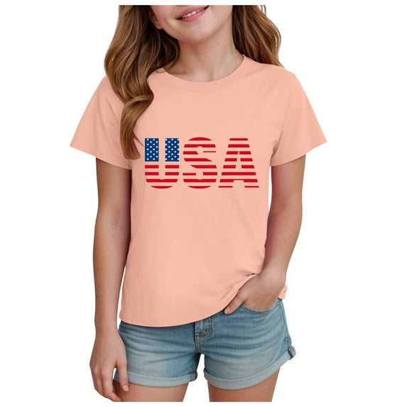 TOWED22 4th of July T-Shirt Toddler Boy Girl Fourth Star American Flag USA Patriotic Memorial Day Shirt Kid Independence Tee Top(Light Pink,3-4 Y)