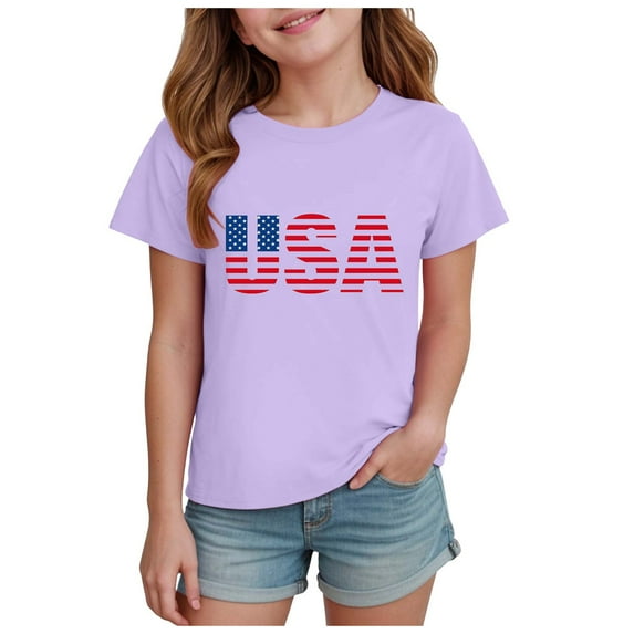 TOWED22 4th of July T-Shirt Toddler Boy Girl Fourth Star American Flag USA Patriotic Memorial Day Shirt Kid Independence Tee Top(Purple,5-6 Y)