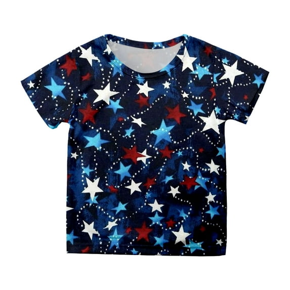 TOWED22 American Flag Girls 4th of July Shirt Memorial Day Patriotic Red White and Blue Toddler Kids Fitted T-Shirt(Dark Blue,8-9 Y)