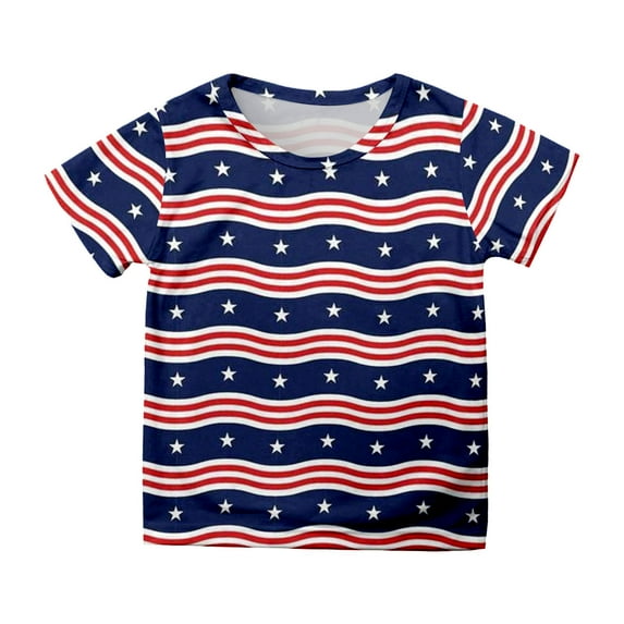 TOWED22 American Flag Girls 4th of July Shirt Memorial Day Patriotic Red White and Blue Toddler Kids Fitted T-Shirt(Navy,8-9 Y)