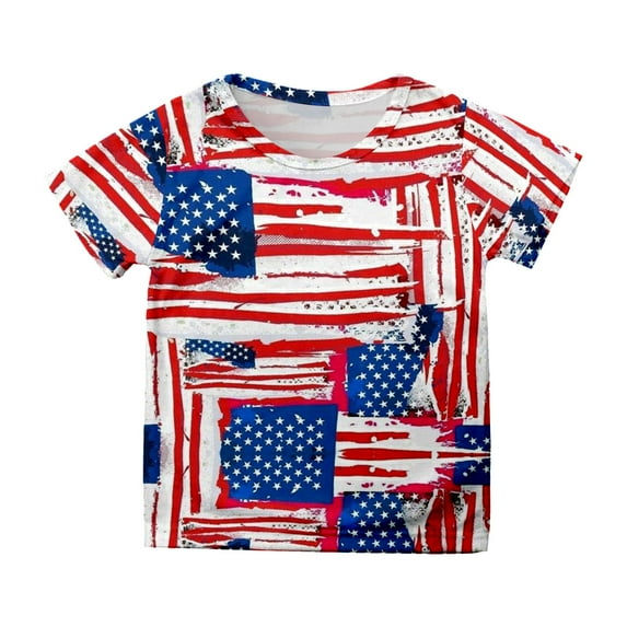 TOWED22 American Flag Girls 4th of July Shirt Memorial Day Patriotic Red White and Blue Toddler Kids Fitted T-Shirt(Red,4-5 Y)
