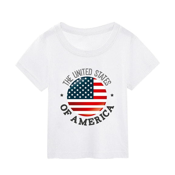 TOWED22 American Flag Girls Shirts 4th of July T-Shirts Patriotic Tee Tops Summer Short Sleeve Toddler Kids Outfit(White,2-3 Y)