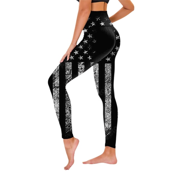TOWED22 American Flag Leggings for Women High Waist Patriotic Stretchy Tights Floral Sports High Waisted(Black,L)