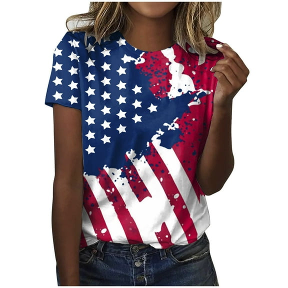 TOWED22 American Flag Shirt Women Patriotic T-Shirt 4th of July Graphic Tees Shirts USA Flag Star Stripe Tops(Red,XL)
