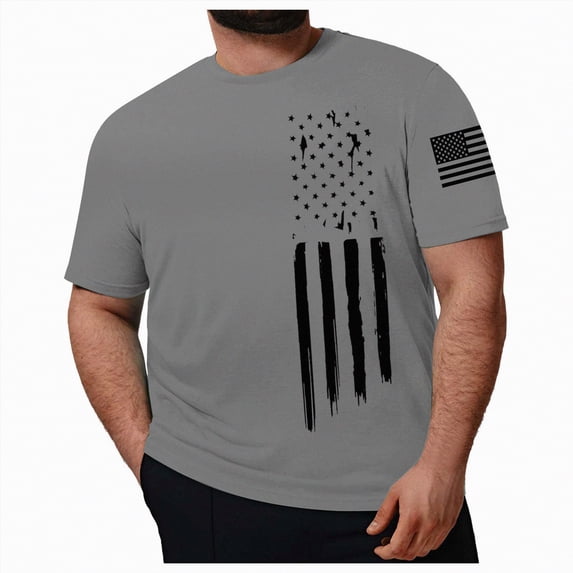 TOWED22 American Flag Shirts for Men USA Patriotic T-Shirt 4th of July Tee Tops Grey,7XL