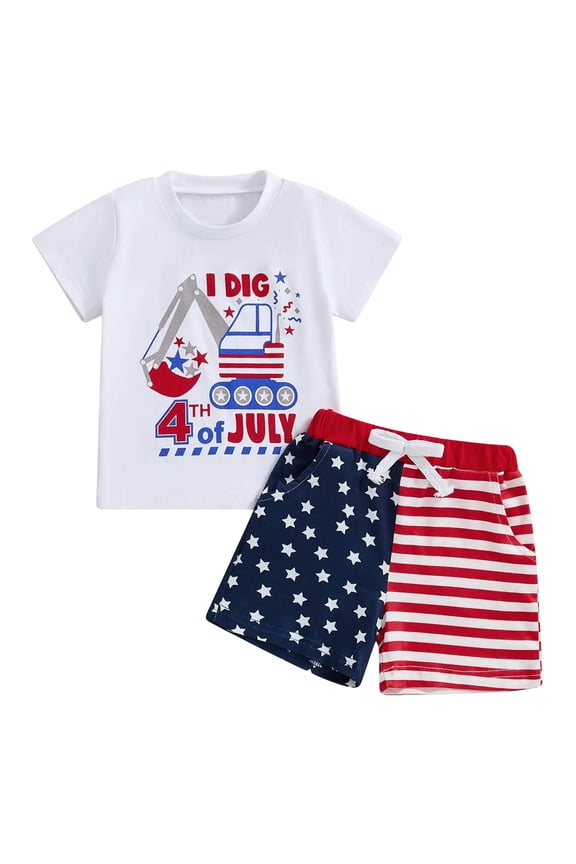 Baby Boy 4th of July Outfits American Flag Short Sleeve Shirt Shorts Fourth of July Toddler Clothes(White,4-5 Y)