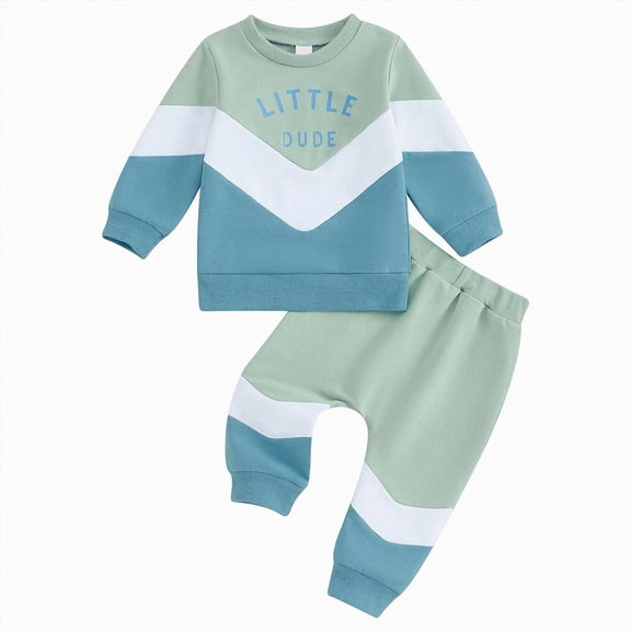 TOWED22 Baby Boy Clothes Color Block Sweatshirt Pullover Tops Jogger Pants 2PCS Set Toddler Boy Winter Fall Outfits,Green,18-24 M