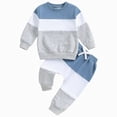thumbnail image 1 of TOWED22 Baby Boy Clothes Outfits Fall Long Sleeve Color Block Sweatshirt Tops Casual Pants Newborn 2Pcs Set,Blue,12-18 M, 1 of 6