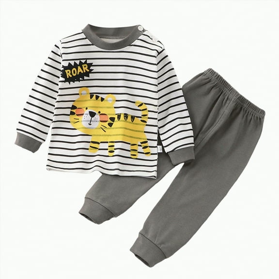 TOWED22 Baby Boy Fall Clothes Long Sleeve Toddler Boy Waffle Sweatshirt Pullover Tops Pants Infant Fall Winter Outfits(Grey,6-12 M)