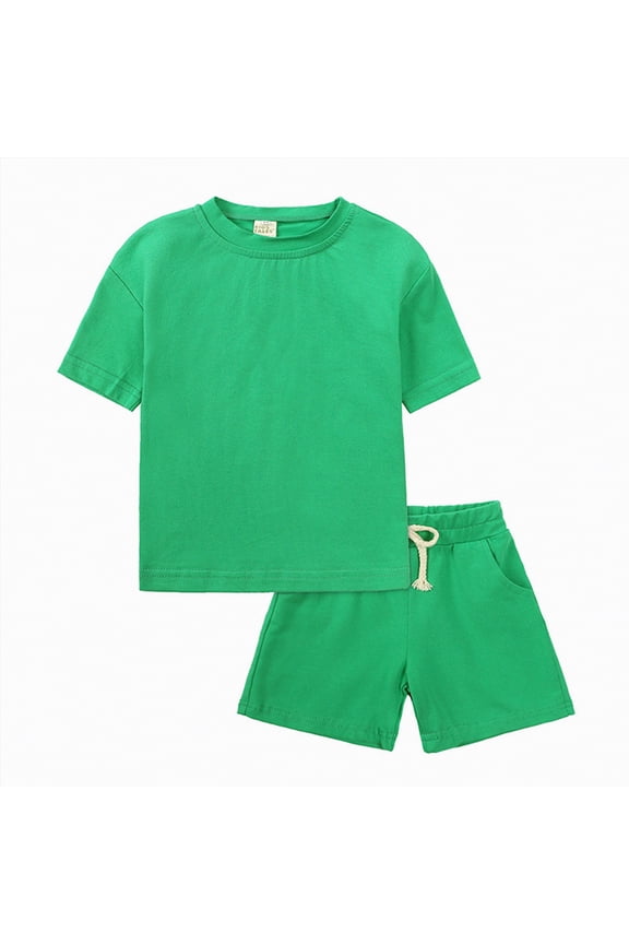 Baby Boy Fire Engine Print Summer Clothes Short Sleeve Tee Shorts 2 Piece Outfit Green,12-13 Y