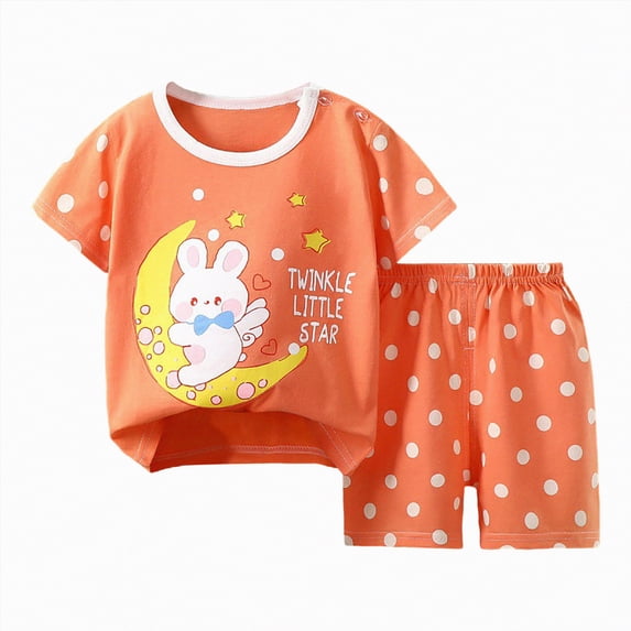 TOWED22 Baby Boy Fire Engine Print Summer Clothes Short Sleeve Tee Shorts 2 Piece Outfit Orange,5-6 Y