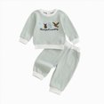 thumbnail image 1 of TOWED22 Baby Boy Football Outfit Waffle Knit Striped Long Sleeve Embroidered Round Neck Sweatshirt Pants Set Toddler Fall Clothes(Blazer,18-24 M), 1 of 8