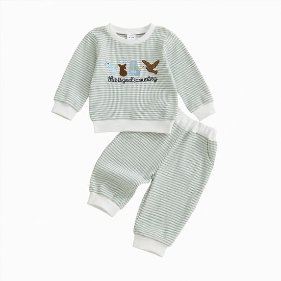 TOWED22 Baby Boy Football Outfit Waffle Knit Striped Long Sleeve Embroidered Round Neck Sweatshirt Pants Set Toddler Fall Clothes(Blazer,18-24 M)