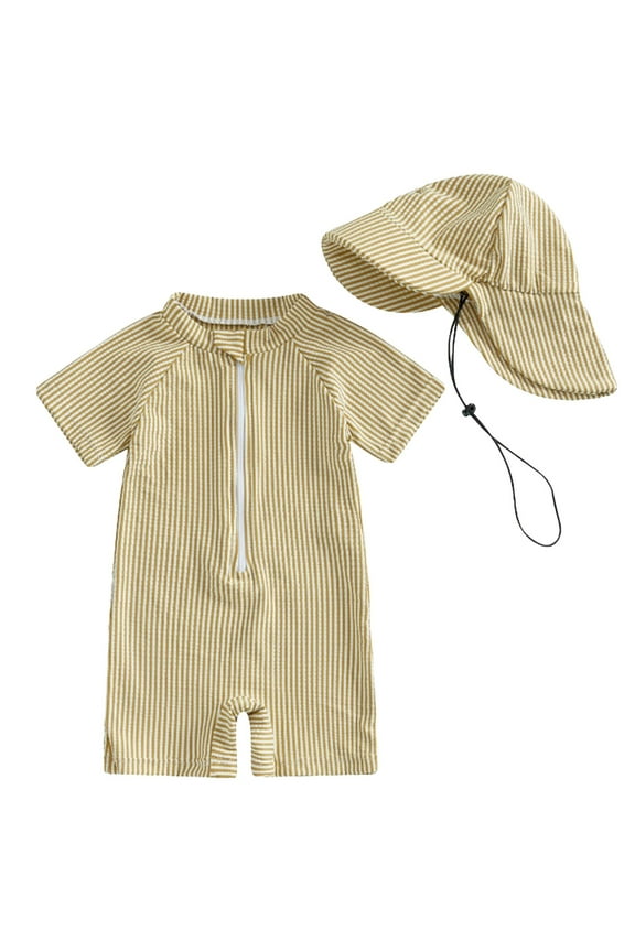 Baby Boy Girl Swimsuit Toddler Checkered Print Half Zip One Piece Bathing Suit Swimsuit Rash Guard Surfing Suit(Yellow,3-6 M)